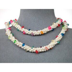 Vintage Faux Pearl & Multicolor Beaded Necklace Single Strand Necklace